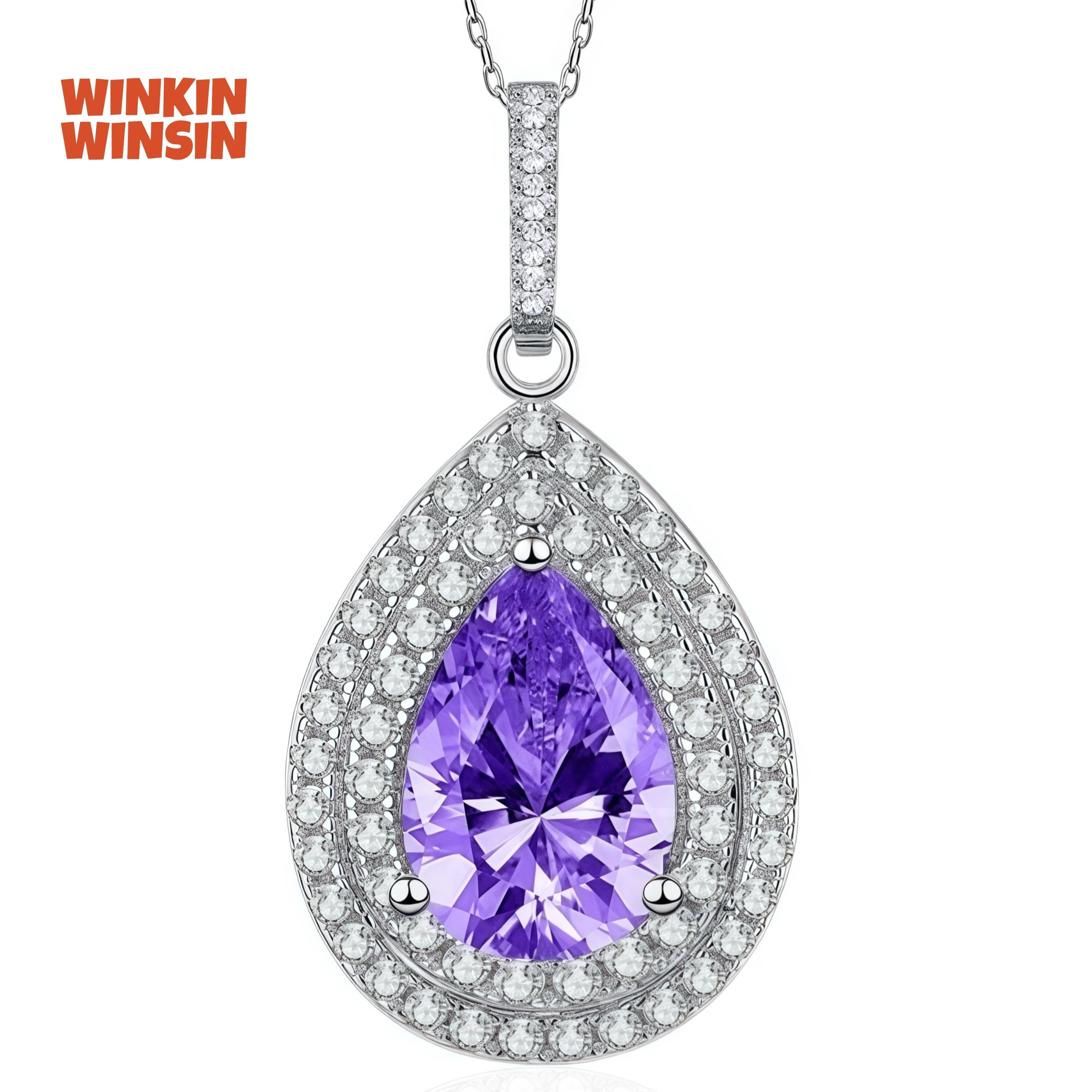 

WINKIN WINSIN Brand MST Fashion 8.8ct Artificial Sapphire Lab Grown High Carbon Diamond Water Droplet Pendants Necklaces Jewelry