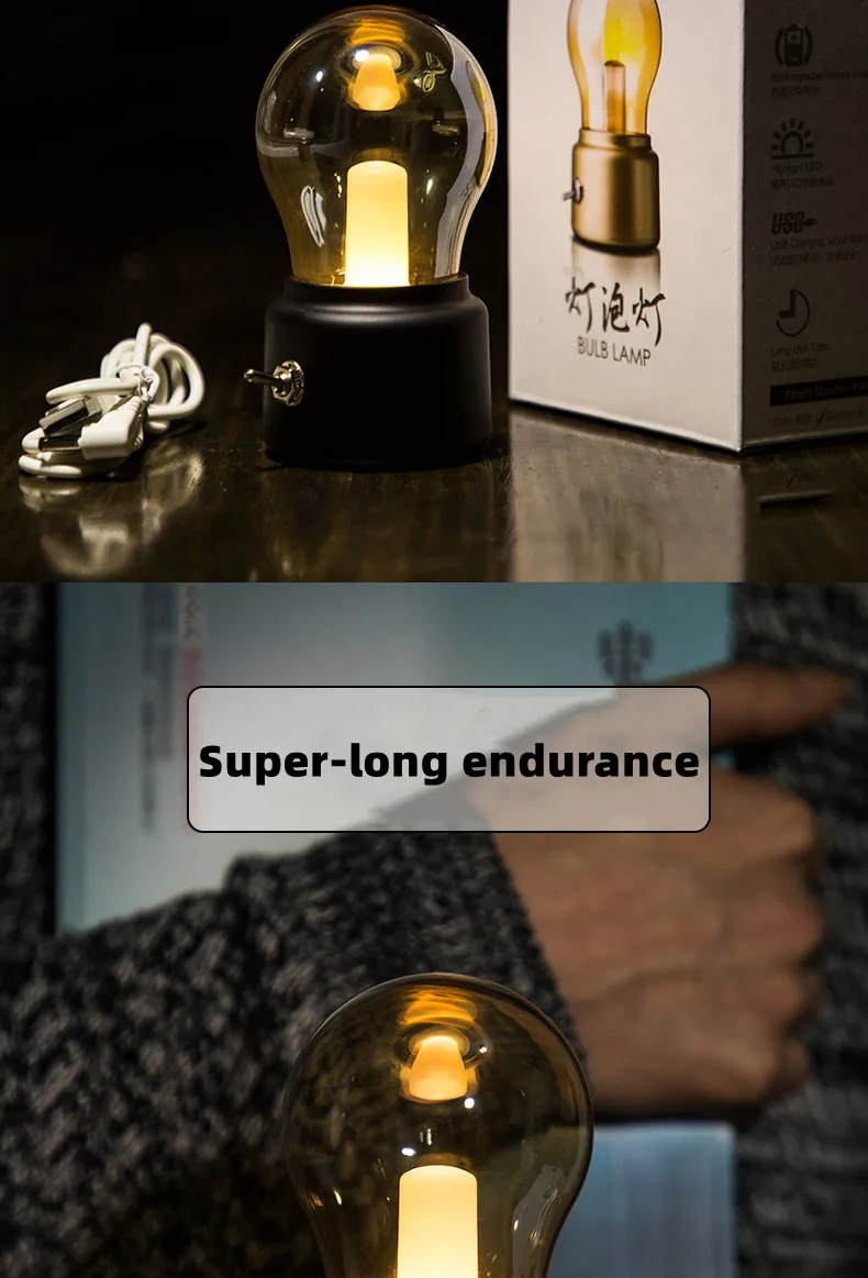 Creative led retro rechargeable night light USB rechargeable bedside bedroom Mini dormitory table light bulb atmosphere light
