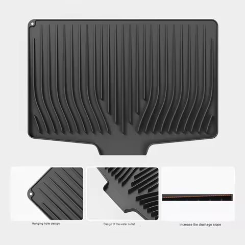 Silicone angled drain mat, a modern kitchen accessory, easy to clean, designed specifically for small kitchens.