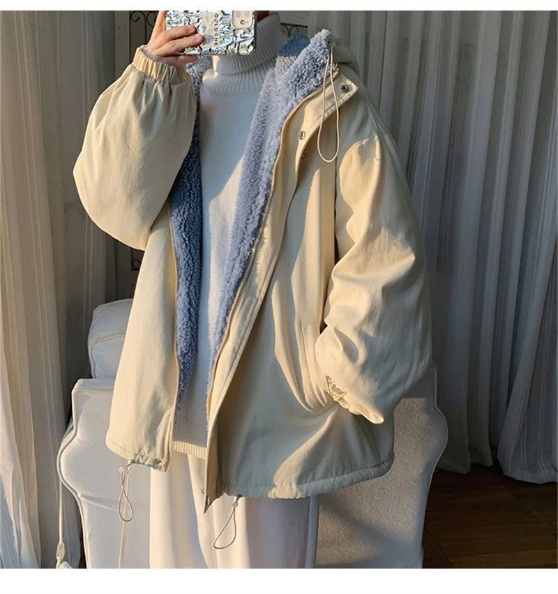 Lamb Fleece Jacket Men In Winter Thick Cotton Coat With Added Fleece Loose Handsome Cotton Jacket Winter Clothing Cotton Jacket