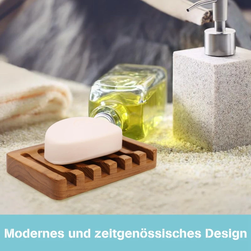 Soap Dish With Slanted Waterfall Design Bar Soap Holder Teak Wood Soap Box Soap Saver For Shower,Bathroom, Sink, Kitchen