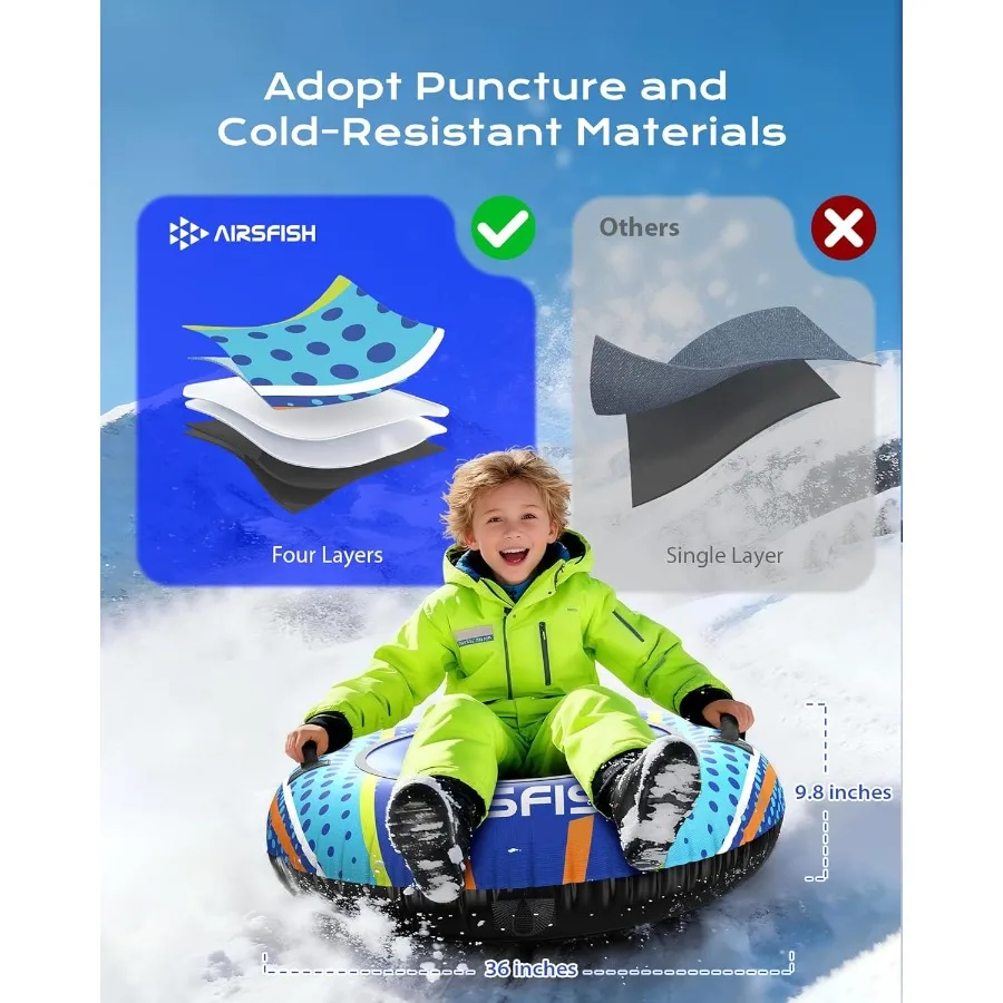 Opblaasbare sneeuwslee met sleepbare riem voor wintersport, zwaar uitgevoerd, slijtvast antivriesmateriaal, rode sneeuwbuis