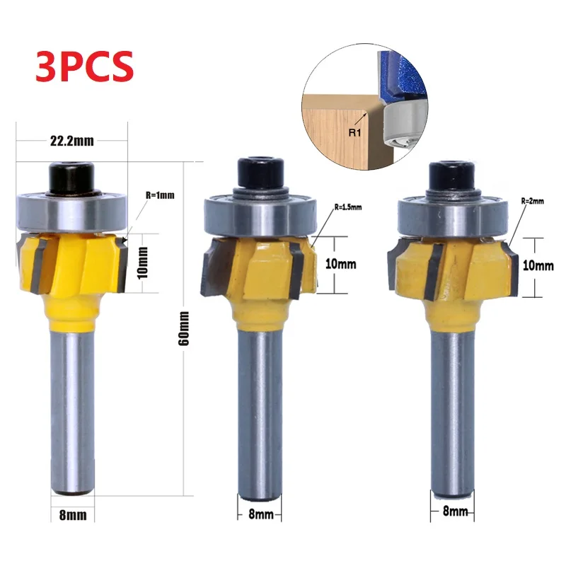 لقمة توجيه دقيقة لتشذيب الحواف لمشاريع النجارة تحقق حواف نظيفة ومستديرة 4 أسنان 8 مم عرقوب R1 R1 5 R2