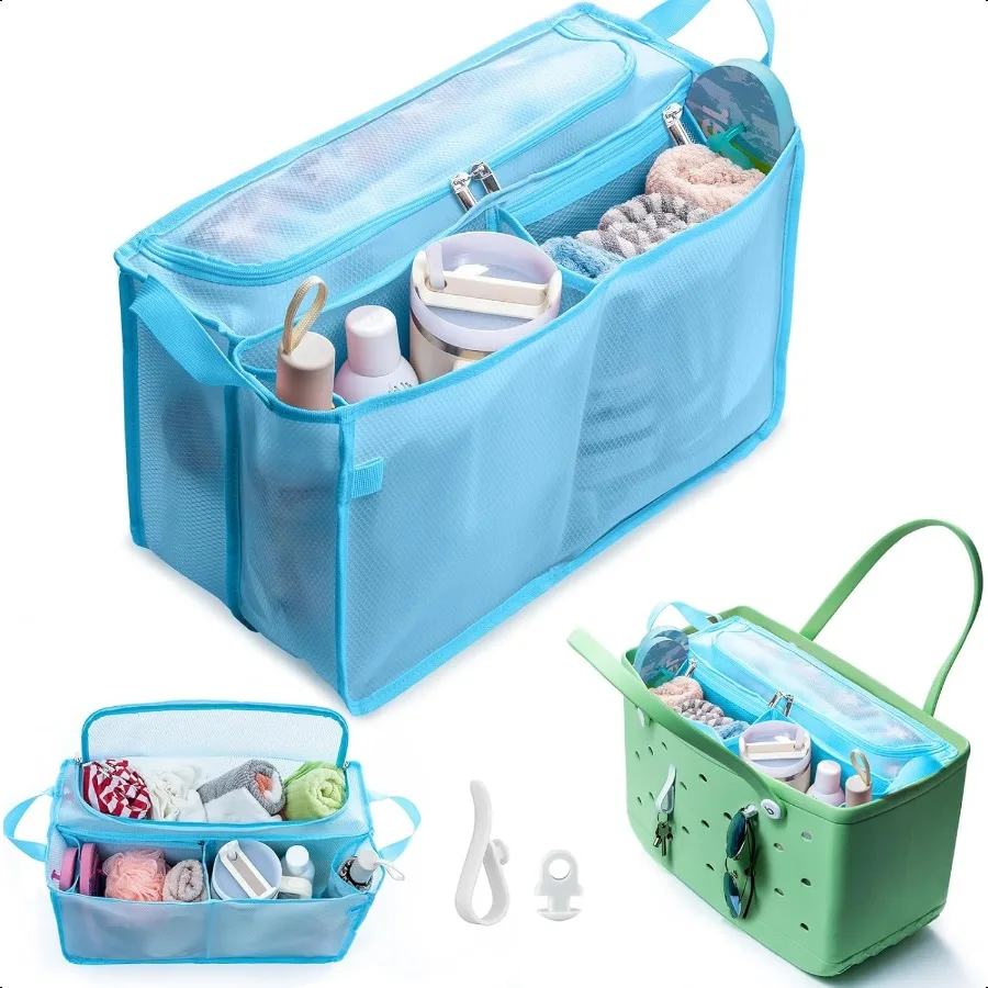 

Mesh Beach Bag Organizer Insert with 2 Accories Compatible with Bogg Bag XL Bag Divider with Zipper Closure Waterproof Sandproo