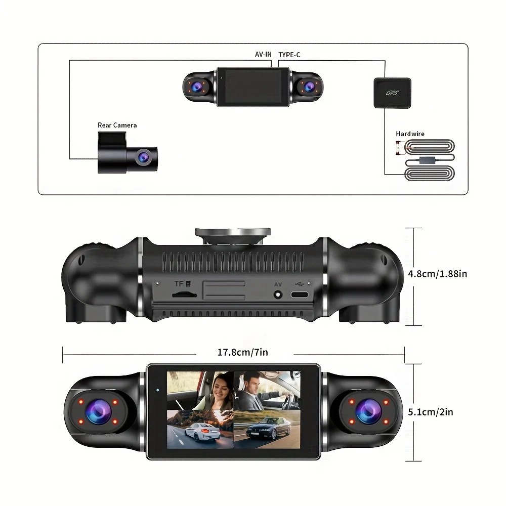 360° Car DVR Dash Cam with WiFi,GPS 4 Lens HD 1080P Video Recorder,and APP Control Hard-wired Tool Car DVR Dash Cam