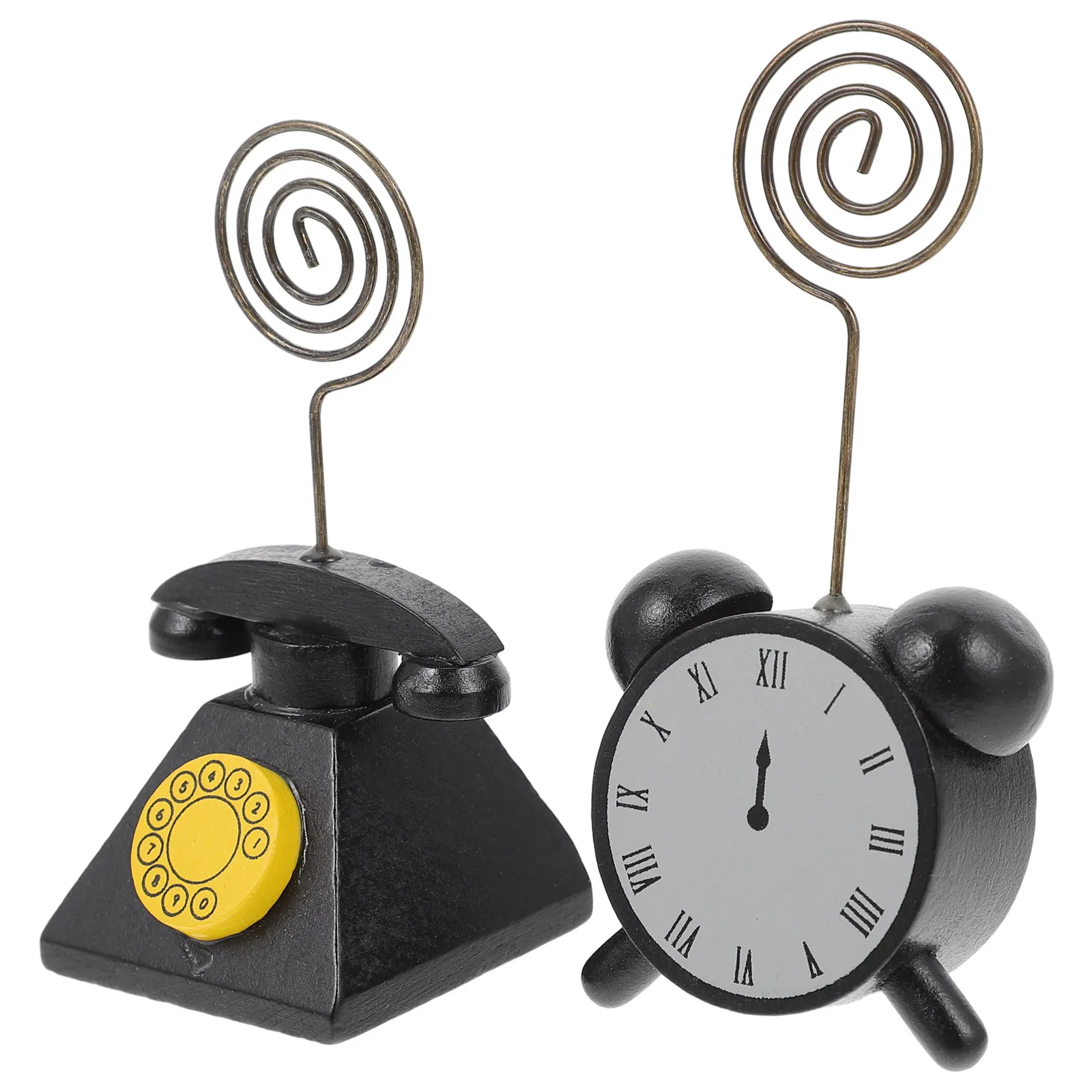 

2Pcs Photo Clip Memo Holder Retro Clock Telephone Shape Multi Function Table Card Holder Party Decor Desktop Picture Clamp