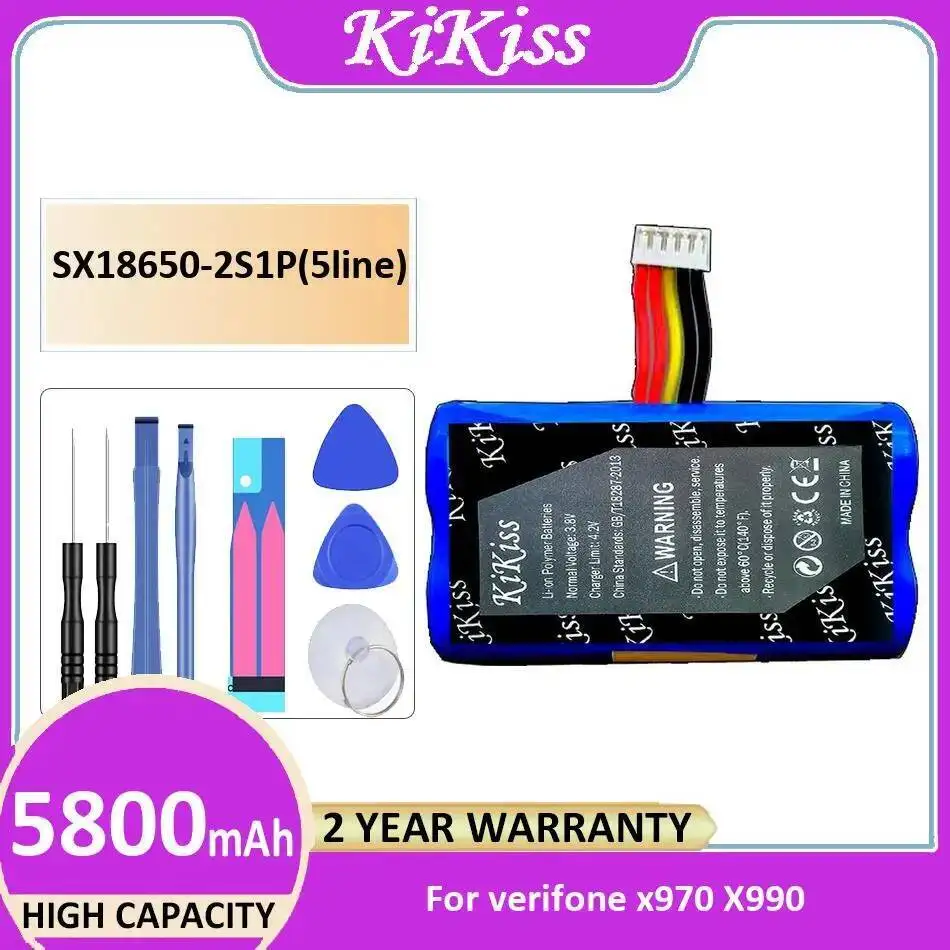 

5800Mah Card Reader Battery SX18650-2S1P 5Line Reliable Power Supply For Verifone X970 X990