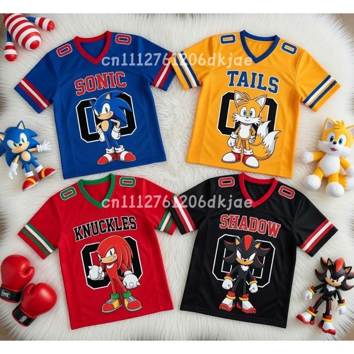 2026 Neuestes Kinder/Erwachsenen Personalisiertes Sonic Fußballtrikot Sommer V-Ausschnitt Sport T-Shirt Sonic Cosplay Kleidung Fußball T-Shirt – Detail 4