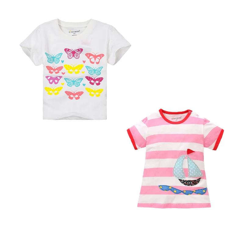 Jumping Meters 2-7T Hot Selling Dancing  Girls T Shirts Short Sleeve Children's Clothing Short Sleeve Summer Kids Tees Tops