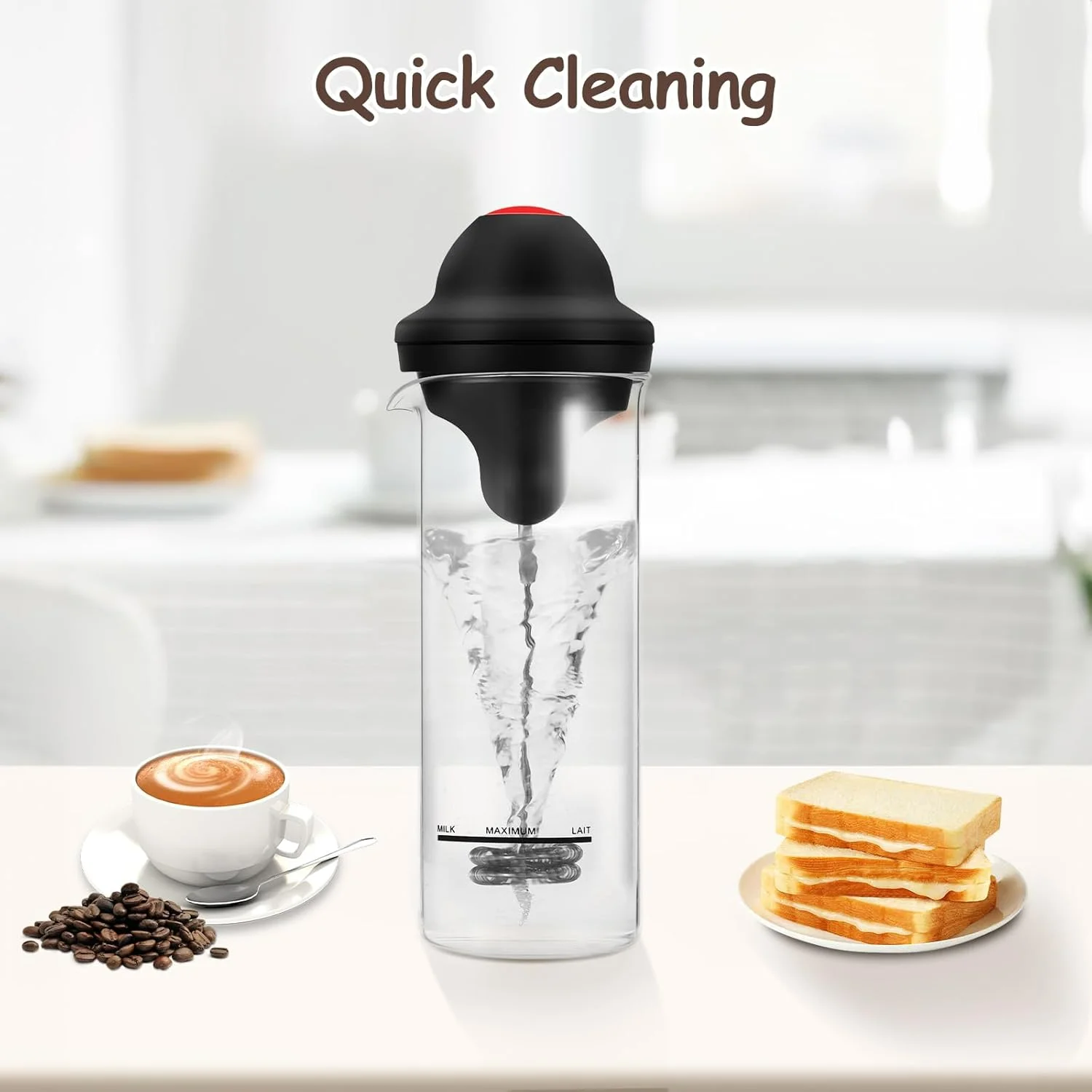 رغوة الحليب مع حامل وبطارية تعمل - رغوة القهوة للشوكولاتة الساخنة كابتشينو لاتيه - خلاط مشروبات محمول صغير #4