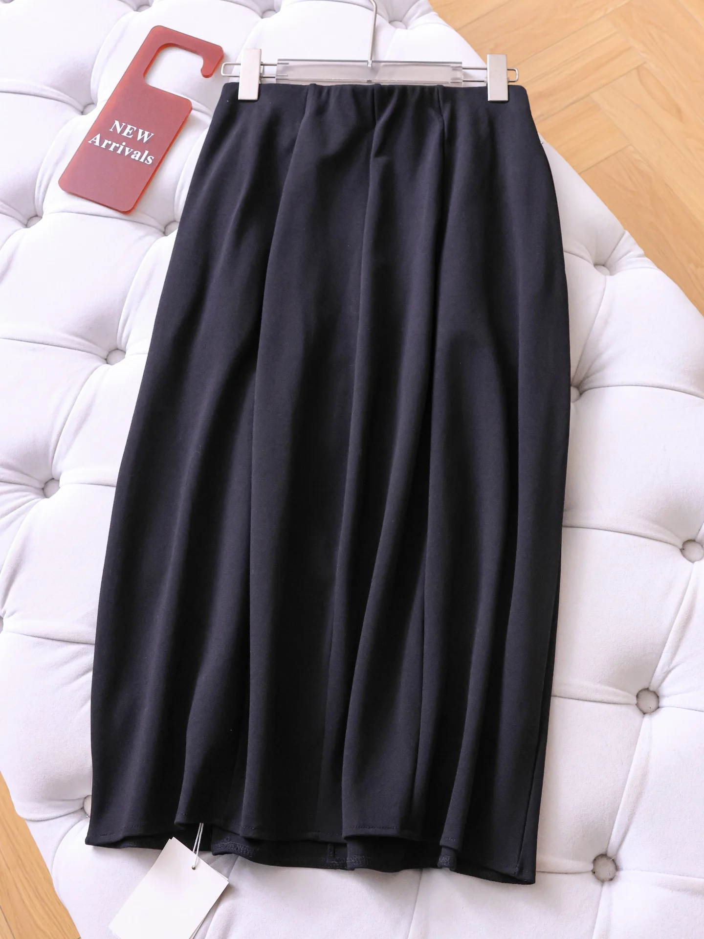 Pure Color Elastic Waist Loose Slimming Draped 3D Flower Bud Skirt Women's Midi Skirt Spring New Style Breathable Cotton Poly...
