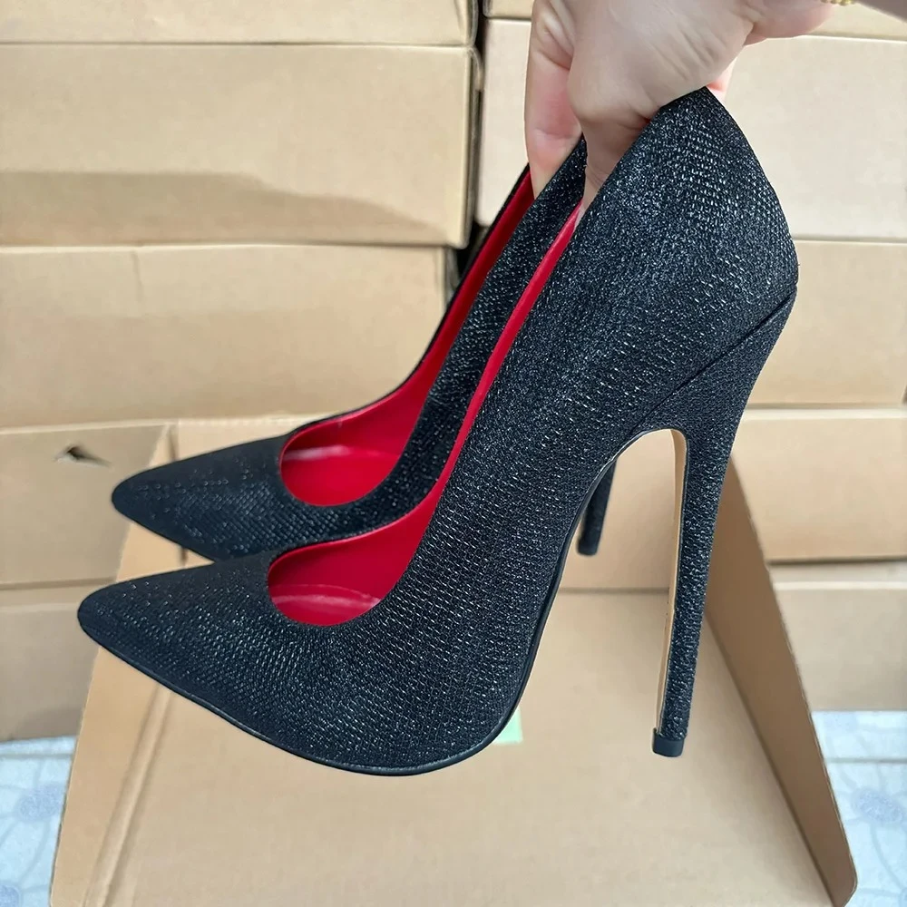 

Veowalk/пикантные туфли-лодочки на очень высоком каблуке 15 см, красные внутри, гламурные черные блестящие туфли-лодочки на шпильке с острым носком, туфли унисекс для геев и ночного клуба