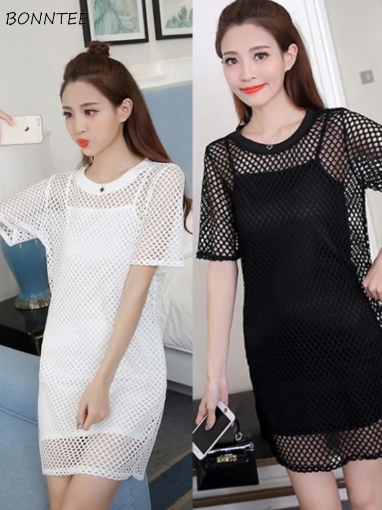 

Комплекты из 2 предметов, женские однотонные длинные ажурные футболки, мини-платье без рукавов, модные летние каникулы, универсальные студенческие девушки