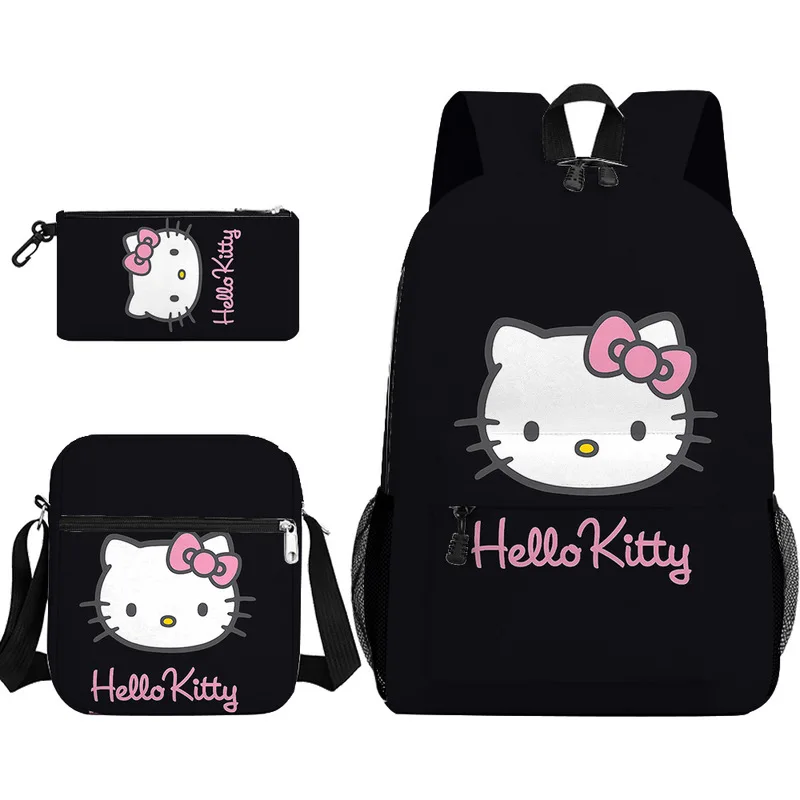 Hellokitty New Three-Piece Suit Cartoon Printed Schoolbag Primary School Junior High School Students Backpack Large-Capacity