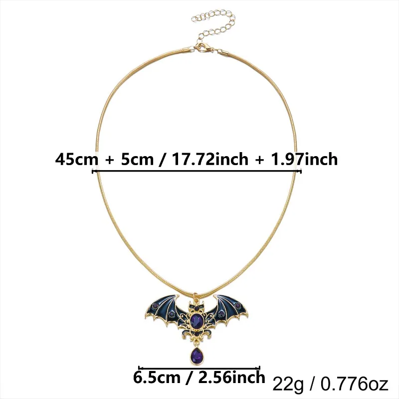 DOO MEI Halloween Black Bat Ghost Pendant Necklace for Women Gothic Purple Crystal Rhinestone Necklace Party Festival Jewelry