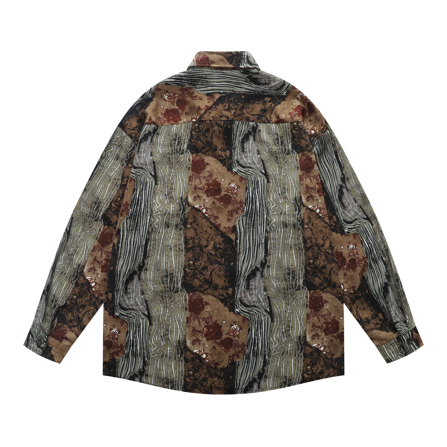 Men Fashion Loose Fit Flora Shirts High Street Oversized Hip Hop Shirt Flower Printed Long Sleeve Tops Baggy Personality Design
