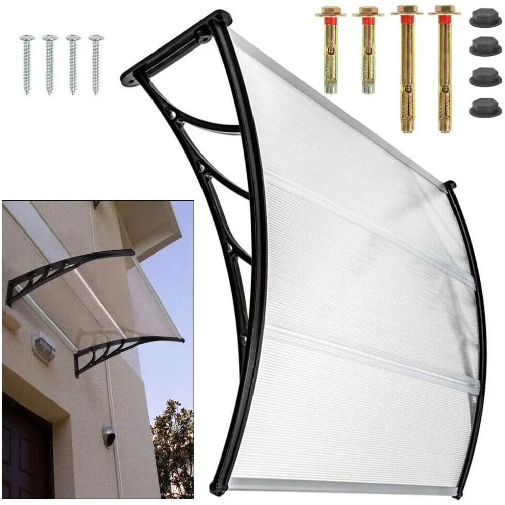 Canopy for Front Door 150x90 cm Canopy Transparent Polycarbonate Awning Shelter ABS Bracket UV Protection Door for Outdoor Arch