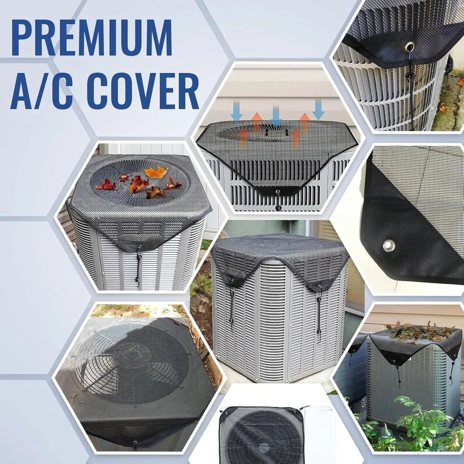 Outdoor Air Conditioner Mesh Cover, Breathable Top Cover, Net Panel, 4 Elastic Straps, Prevents Rust, Blocks Debris, Sunshade