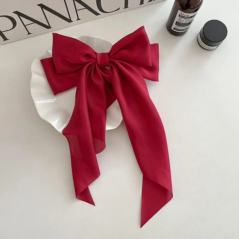 Elegant Bow Ribbon Hair Clip Fashion Simple Solid Satin Spring Clip Hair Pin Retro Headband with Clips Girls Hair Accessories