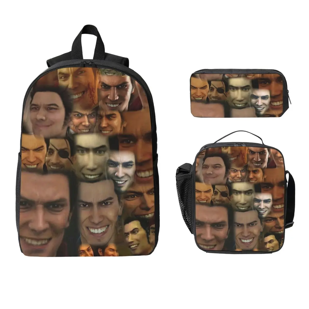 

Happy Kazuma Kiryu ) Backpack Student Boys Girls BookBag School Bag Computer Shoulder Bags 3ps Insulated Lunch Bag Pencil Case
