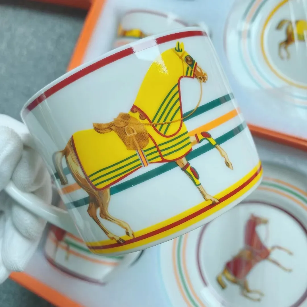 Horse Design European Bone China Coffee Cups and Saucers Tableware Plates Dishes Afternoon Tea Set Home With Gift Box