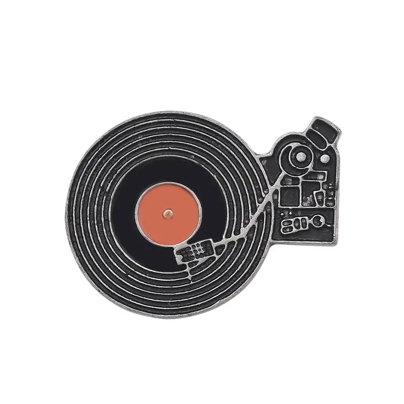 Pin Brooches Vinyl Record Player Black & Red Enamel 26mm X 20mm, 1 Piece