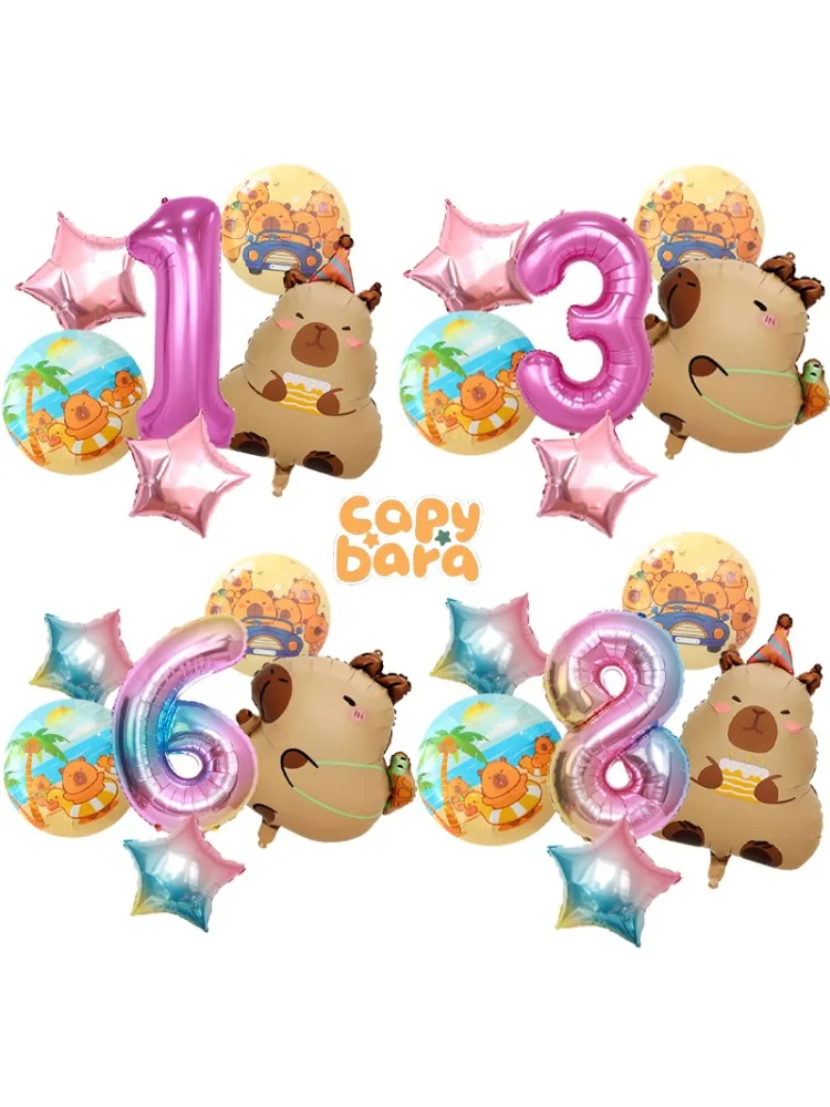 Capybara ballons d'anniversaire Kawaii Capibara chiffre 1-10 ballon nouveau sexe révéler bébé douche fête décoration de la maison enfants jouets cadeau