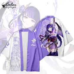 Color Cosplayer Genshin Impact Kimono Haori Cloak Harajuku Raiden Shogun Cosplay Costume Mona Tops Man Japanese Style Cardigan