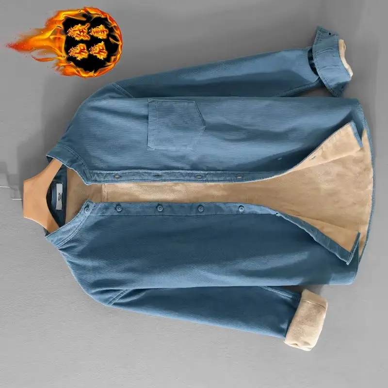 

New Designer Italy Quality Corduroy Cotton Brand Shirts For Men Fashion Thickened Warm Long-sleeve Top Clothing Camisa Masculina