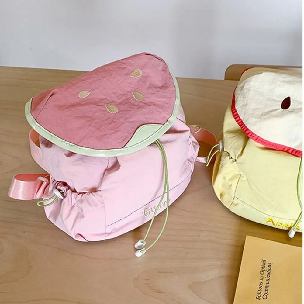 Korean Style Outdoor Drawstring Backpack Dopamine Color Waterproof Fruit Nylon Backpack Book Bag Large Capacity
