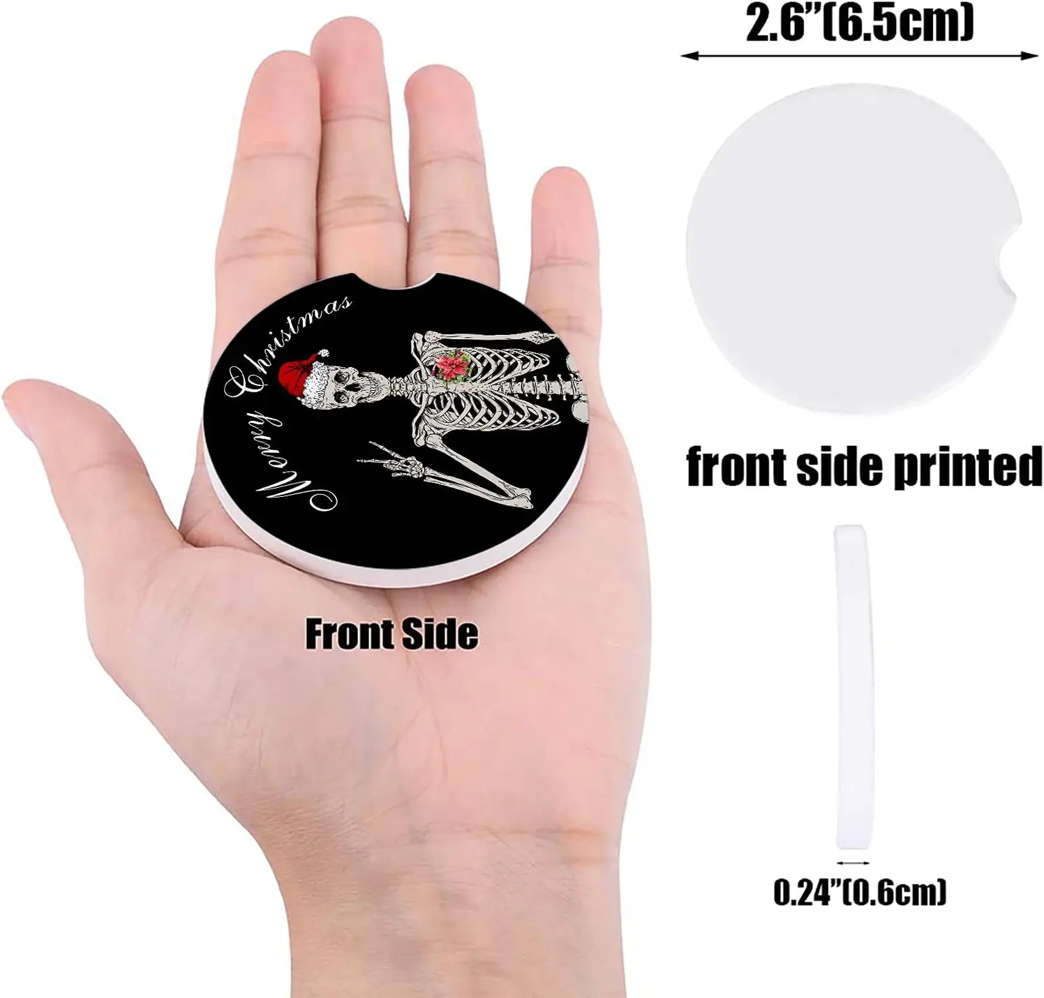 قبعة عيد الميلاد المضحكة، حاملات أكواب هيكل جمجمة، قواعد أكواب للسيارة للنساء/الرجال - عبوة من قواعد أكواب المشروبات المصنوعة من حجر السيراميك الماص