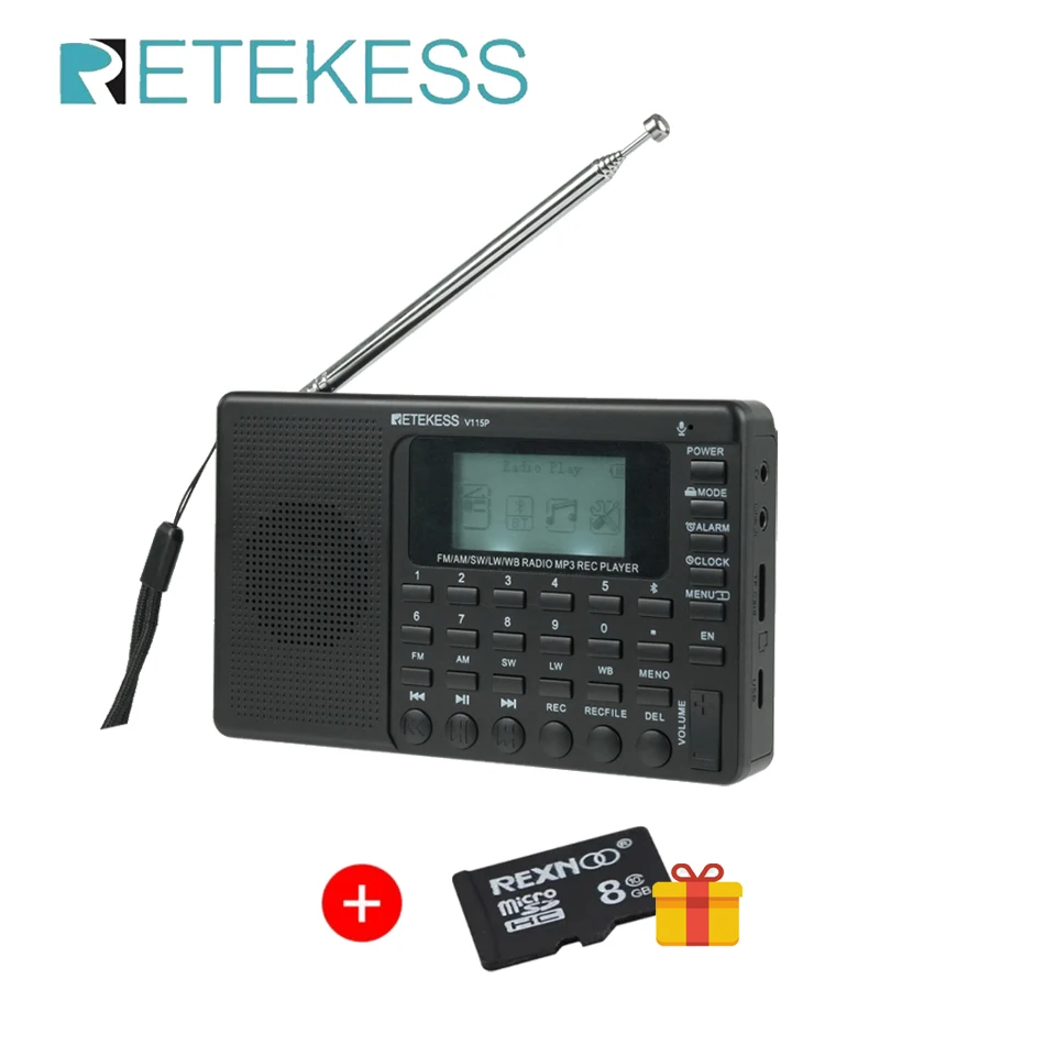 

Retekess V115P Radio FM AM SW LW WB Portable Radios Rechargeable Shortwave Radio Battery Powered Full Wave USB Recorder For Gift