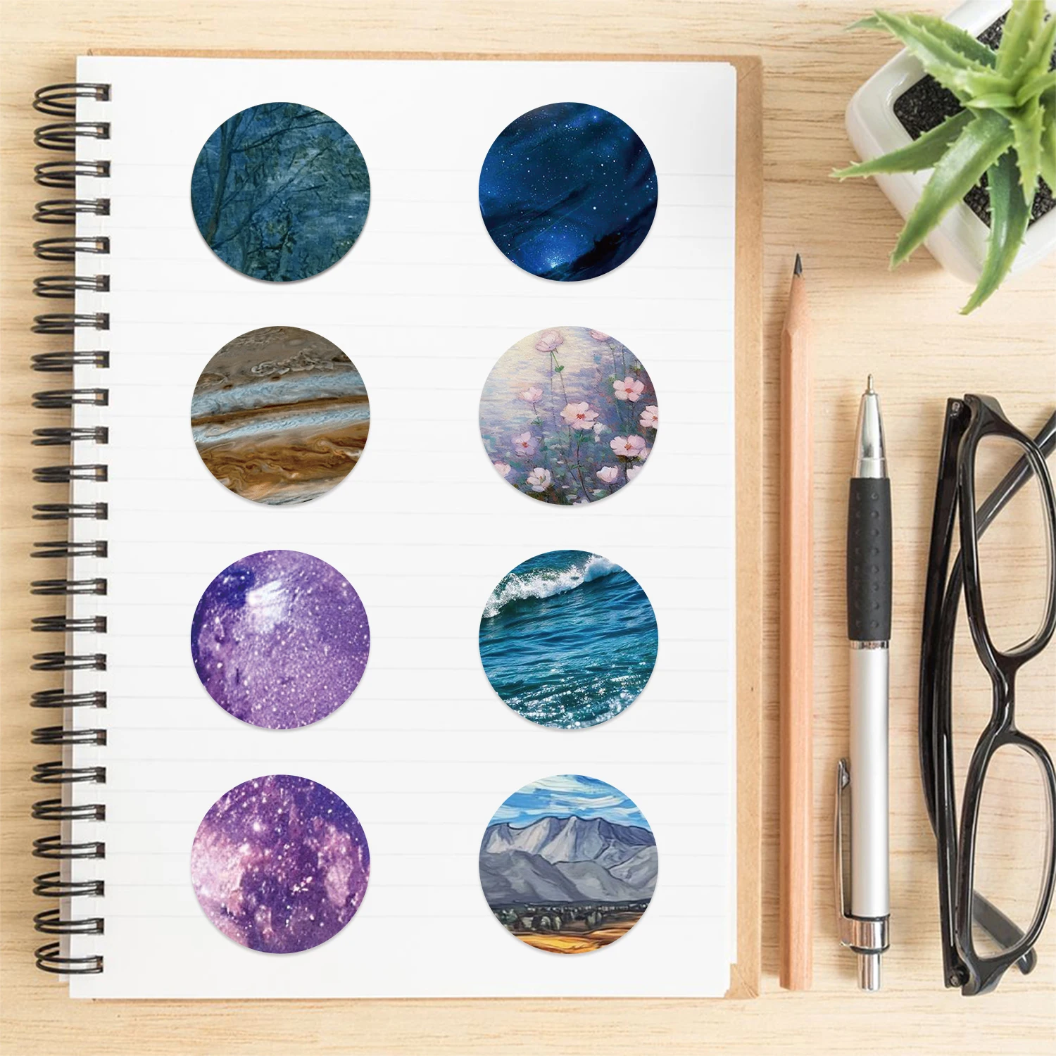 8 pçs monet jardim redondo ponto adesivos legal dos desenhos animados adesivos notebook diy decoração adesivos à prova dwaterproof água e durável presente do festival
