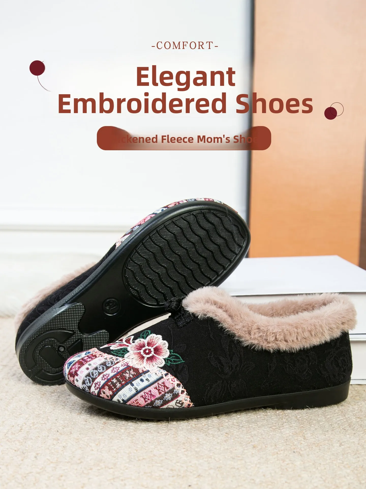 

Folk Sle Women's oes Beijing Cotton oes Winter Fce Lined Embroidered Soft Bot Anti Slip Warmth Booties