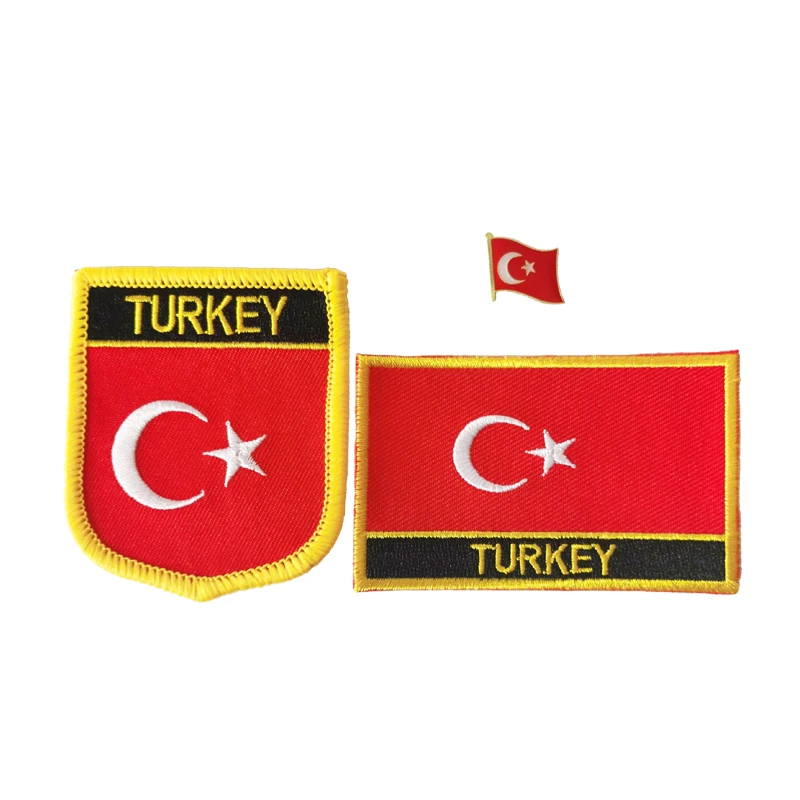 Turkey National Flag Embroidery Patches Badge Shield And Square Shape Pin One Set On The Cloth Armband Backpack Decoration Gifts