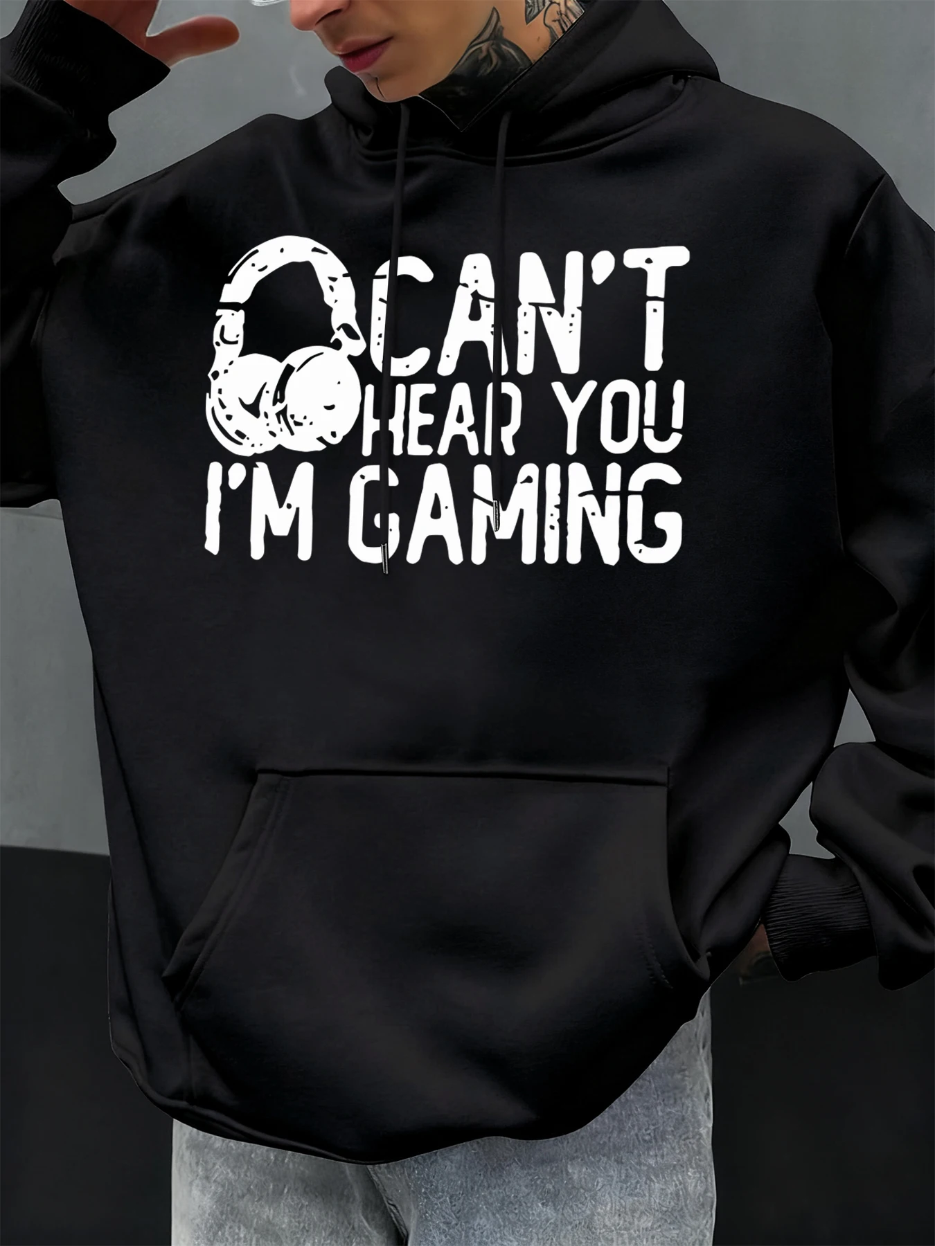 Can'T Hear You I'M Gaming Gedruckt Hoodiy Männer Y2K Tasche Hoodies Casual Kleidung Fleece Mode Pullover Herbst Streetwear