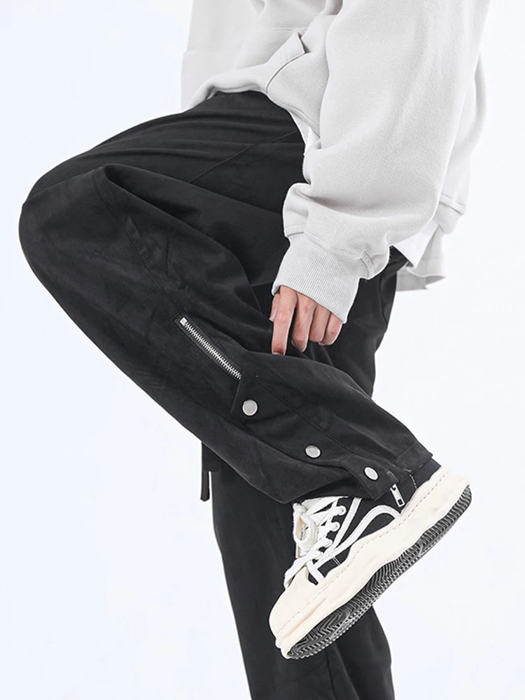 Casual Pants Men's American-Style Black Loose Straight Trousers Fashion Suede Breasted High Street Sense Four Seasons Universal