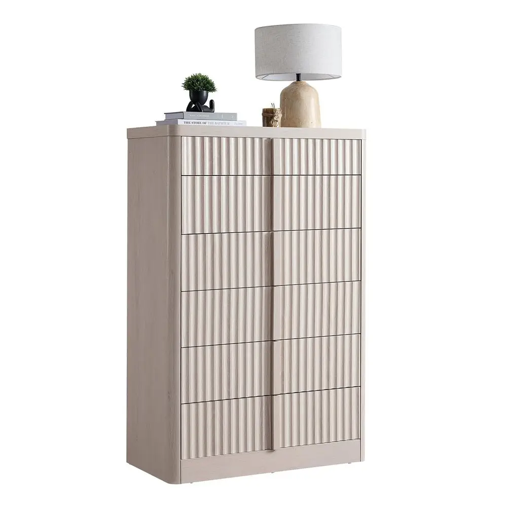 6 Drawer Dresser for Bedroom, 48.6 Tall Dresser with Curved Profile Design, AntiTipping Design, Modern Wooden Chest of Drawers w