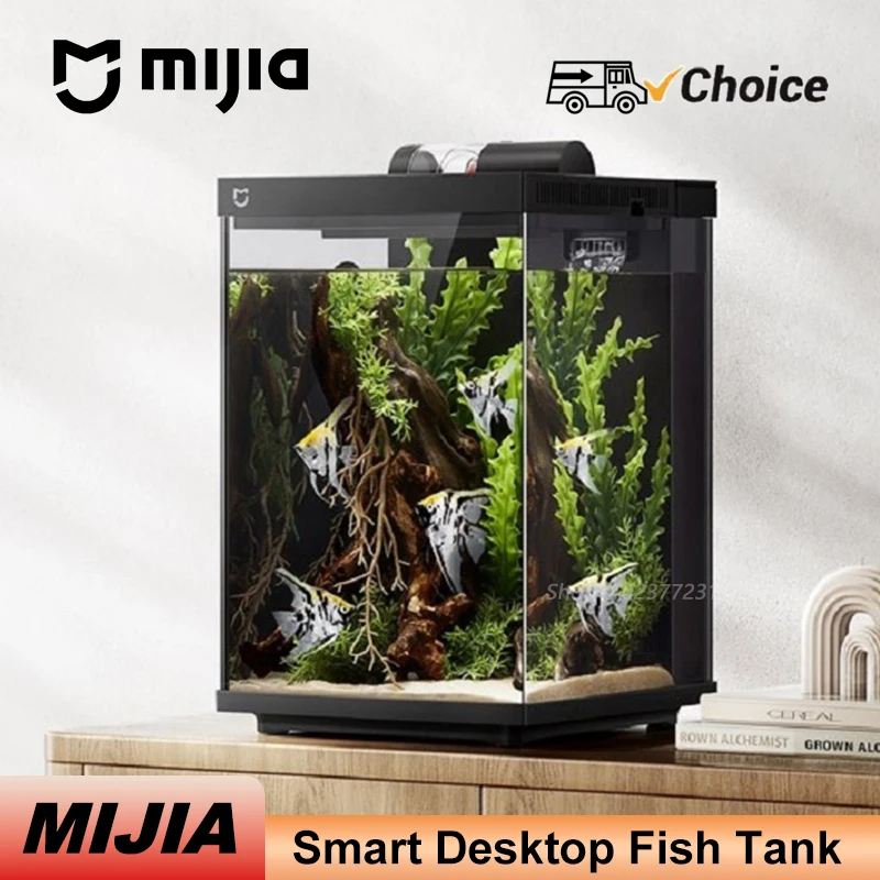 Original MIJIA Smart Desktop Fish Tank with Mi Home App Control Auto Feeding LED Lights Rear Filter and One-Button Drainage CN