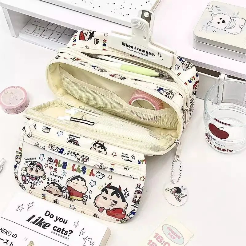 Kawaii Crayon Shinchan Flip Itabag Pencil Case Large Wear-Resistant Stationery Bag Cute Student Daily School Storage Gift