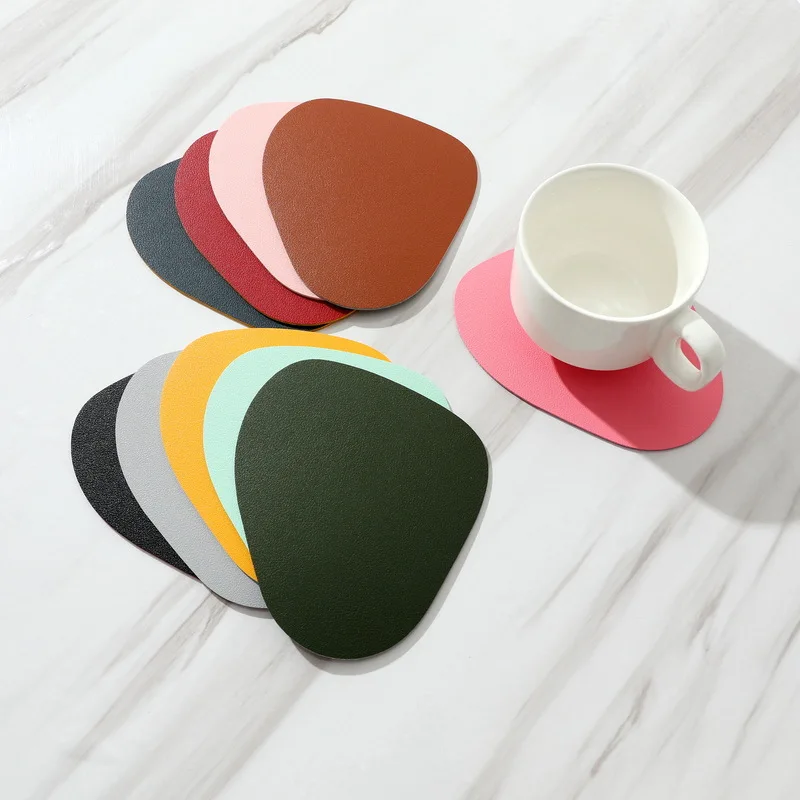 Oval PU Leather Coaster Cup Mat Waterproof Heat-insulated Pad Double Color Hot Drink Holder Desktop Decoration Chic Placemat