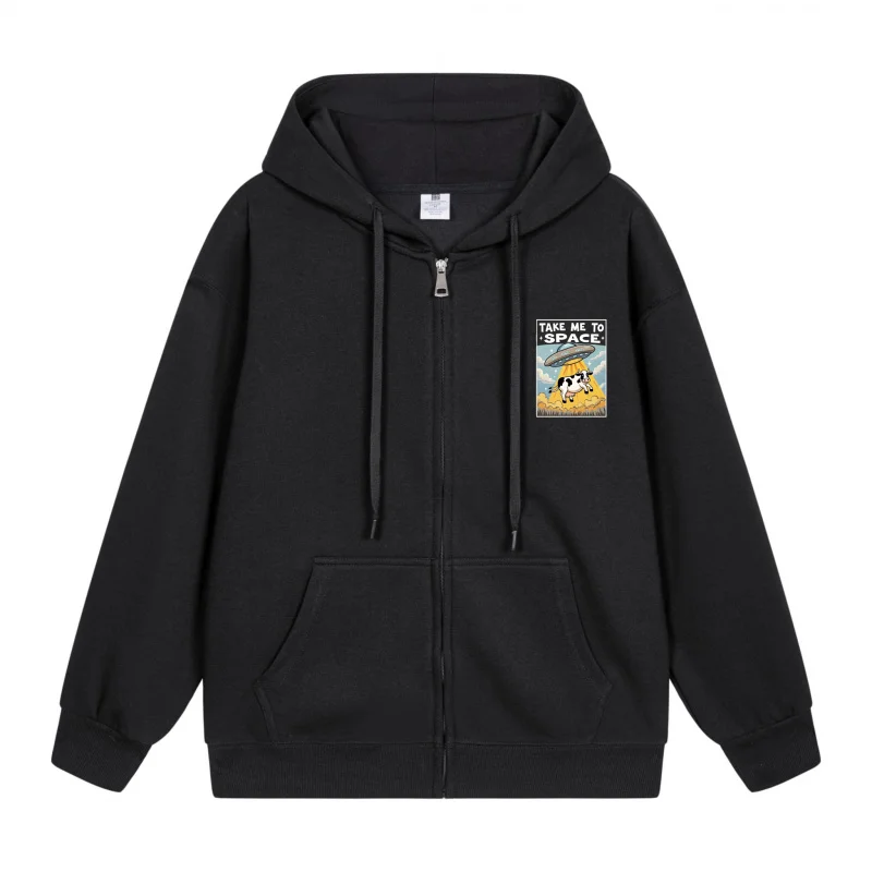 

Men's Zip-Up Hoodie Cartoon Print On Black Hoodie New Style Casual Couples’ Style Casual and Loose