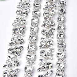 Clear Rabbit Head Shaped Rhinestone Chain Rectangle Crystal Trim Sew on Dress Costume Metal Ribbon DIY Clothing Accessories