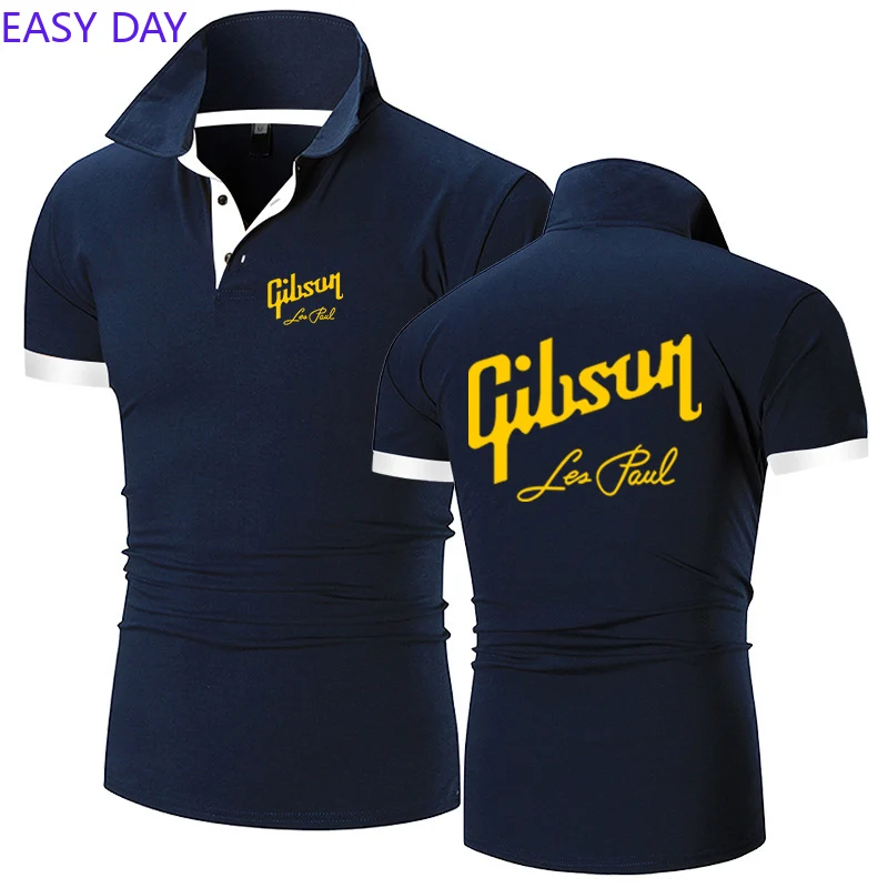 2024 Guitar Gibson Les Paul Summer Men's Polo Shirt High Quality Collar Short Sleeve Casual Printing Business Fashion Tops