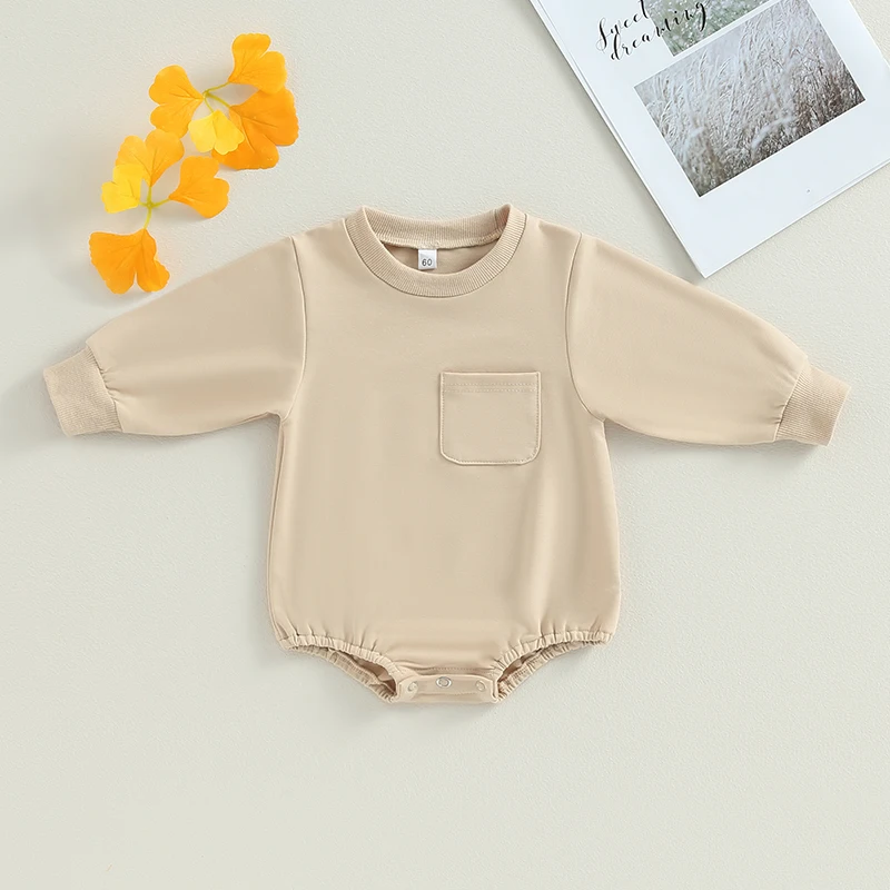 Baby Boy Girl Color Block Sweatshirt Romper Oversized Bubble Sweater Long Sleeve Pocket Pullover Bodysuit