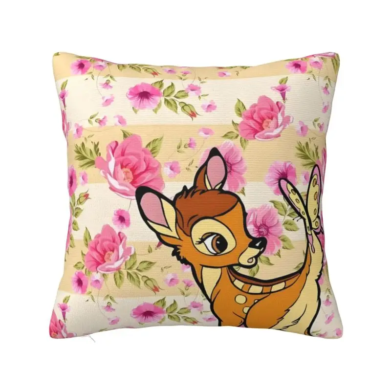 Funda de almohada cuadrada personalizada con dibujos de conejo Bambi, decoración de rosas, cojines clásicos, almohada para coche con impresión de doble cara