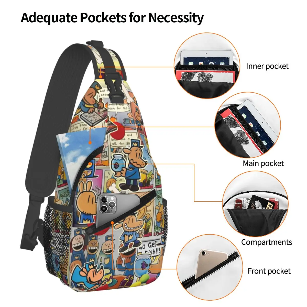 Dogman Peter Cat Manga Comic Small Sling Bag Chest Crossbody Shoulder Backpack Outdoor Hiking Daypacks Dog Man Cartoon Cool Pack