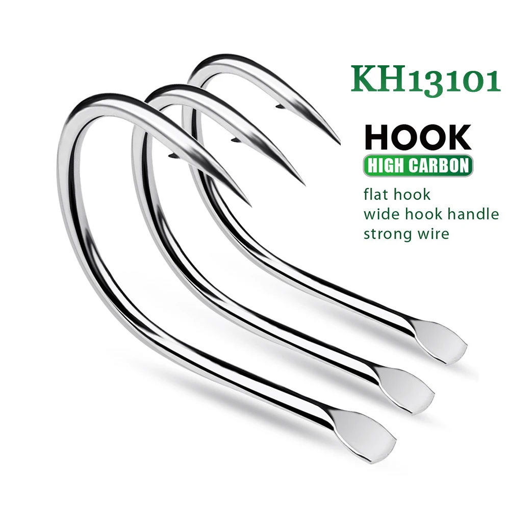 PROBEROS Lot 10pcs High Carbon Steel Offset Barbed Fishhooks 1/0#-5/0# Flat Carp Fishing Hooks Single Jigging Hooks KH13101