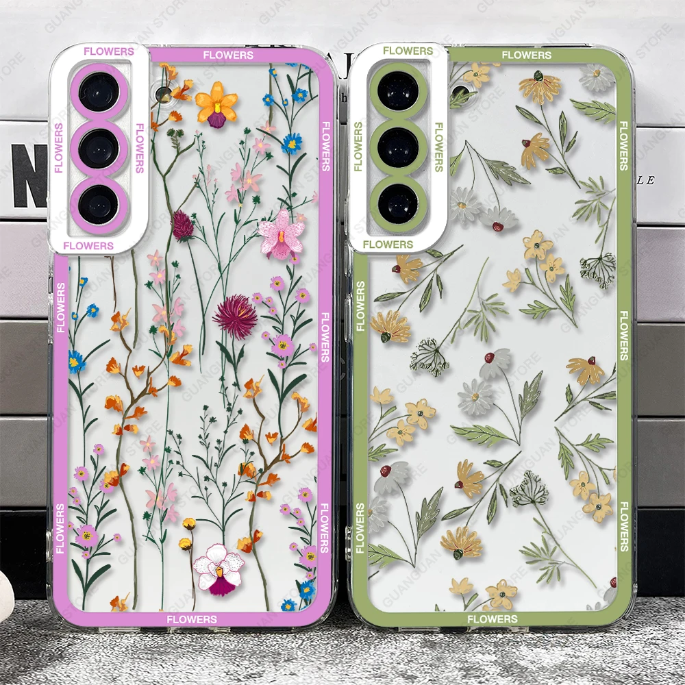 Case For Samsung Galaxy S20 S21 FE S22 S23 Ultra A13 A32 A33 A50 A52 A53 A73 A54 A14 Soft Cover Flowers And Plants