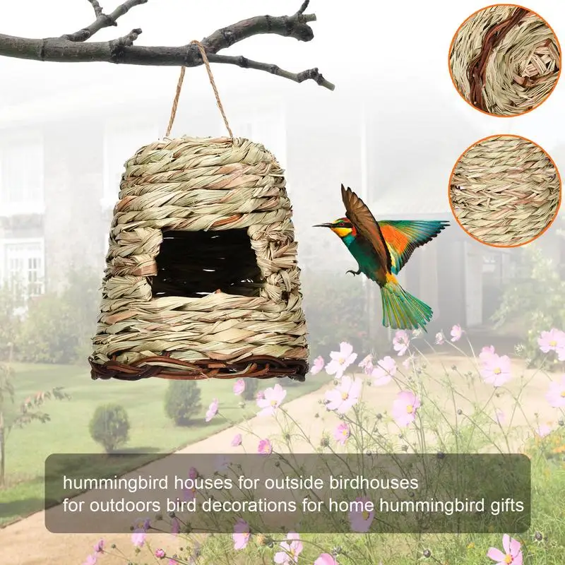 Birds Nest Bird Cage Natural Reed Grass Spherical Hummingbird Nest Outdoor Decorative Weaved Hanging Bird Nest Hous Pet Bedroom